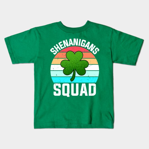 Shenanigans Squad Shamrocks Funny St Patricks Day Kids T-Shirt by SonyaKorobkova